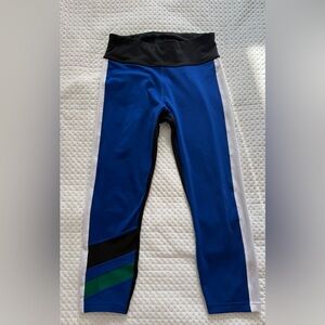 Reebok Women Royal Blue White and Black 3/4 Leggings for Training Gym Stretchy